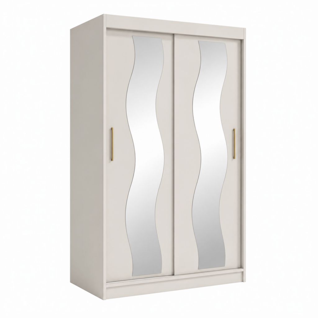 Schwebetürenschrank Weiß aus Spanplatte mit 2 Spiegeltüren rechteckig 120 x 60 x 200 cm