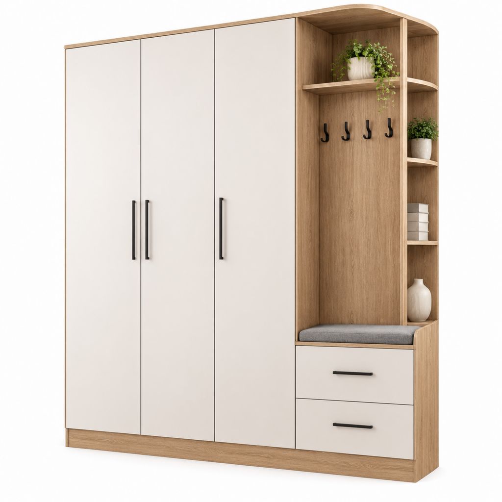 Drehtürenschrank mit Garderobe Weiß Eicheoptik melaminharzbeschichtete Spanplatte 180 x 40 x 200 cm