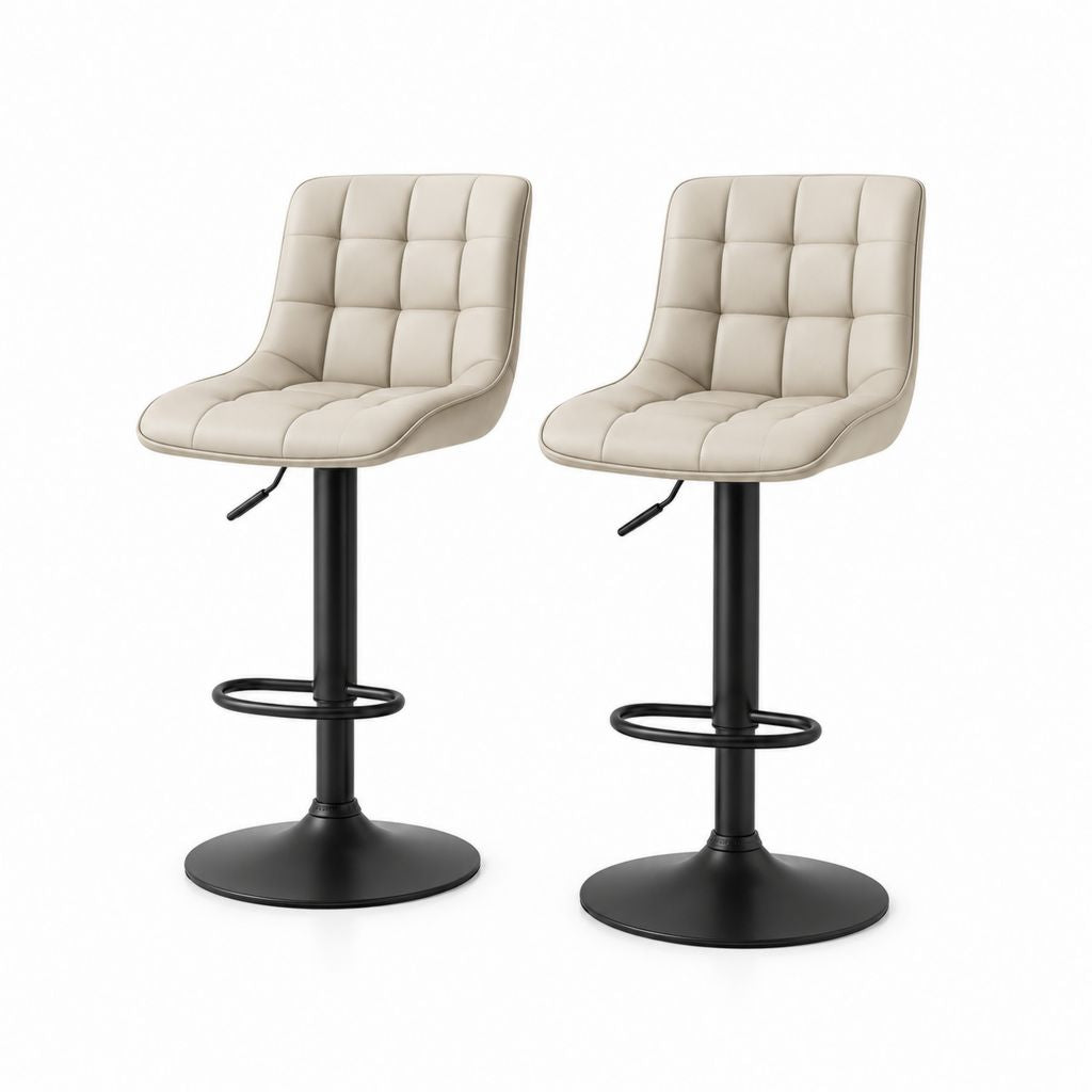 2er Set Barhocker Beige mit PU-Kunstleder und Stahlgestell höhenverstellbar 46 x 52 x 84-105 cm