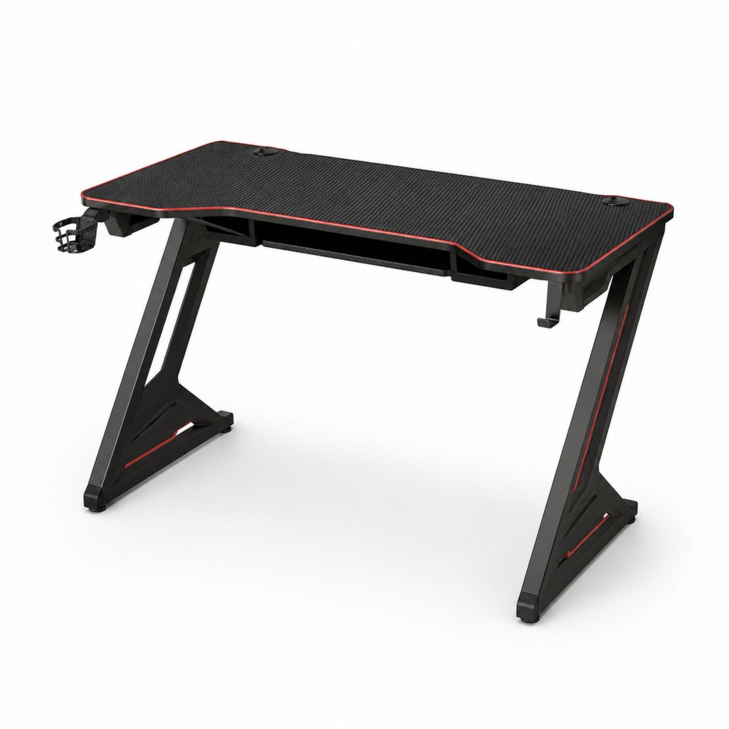 Gaming-Schreibtisch Schwarz Rot aus MDF und Stahl 140 x 60 x 75 cm mit Getränkehalter und Kopfhörerhaken