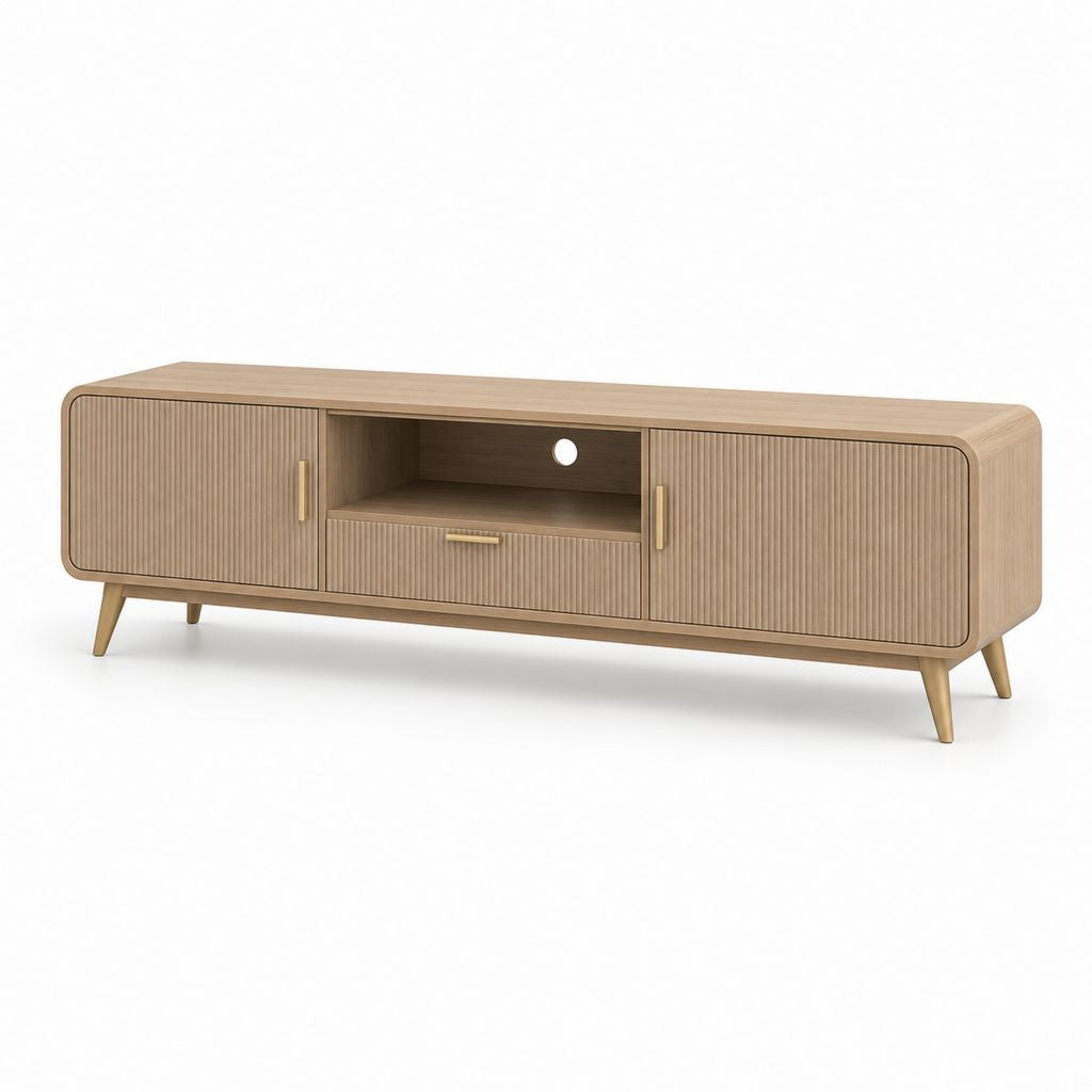TV-Lowboard Eichenoptik aus MDF mit geriffelter Front 180 x 40 x 55 cm