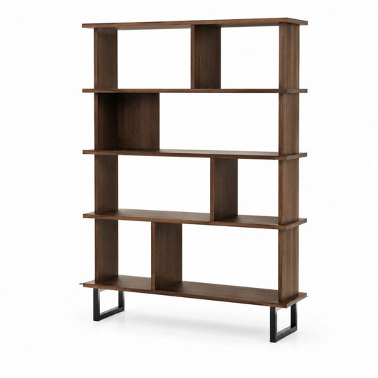 Bücherregal Standregal Walnussbraun MDF Stahl rechteckig 120 x 30 x 180 cm