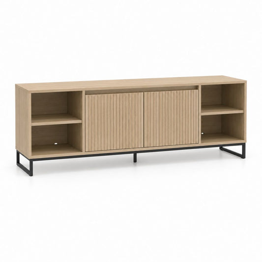TV-Lowboard Eiche natur Spanplatte rechteckig mit Schiebetüren und offenen Fächern 180 x 40 x 75 cm