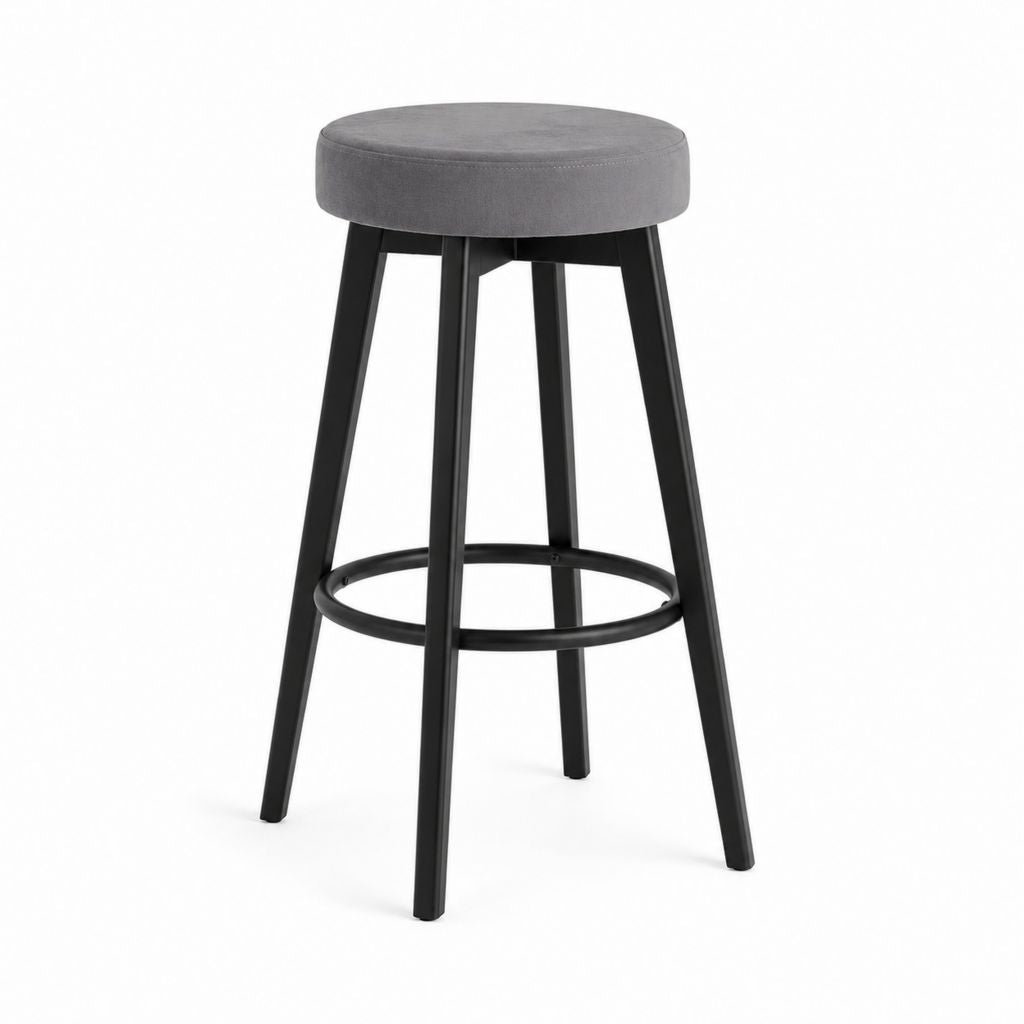 Barhocker Grau mit Polyester-Samtbezug und schwarzem Stahlgestell rund Ø 35 cm 75 cm