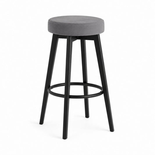 Barhocker Grau mit Polyester-Samtbezug und schwarzem Stahlgestell rund Ø 35 cm 75 cm