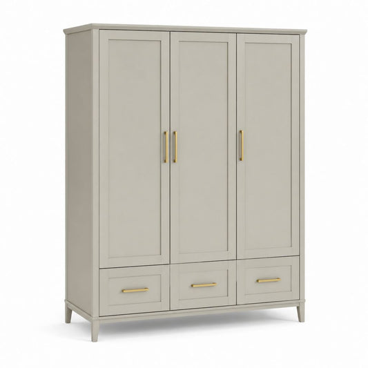 Dreitüriger Kleiderschrank Greige MDF rechteckig mit 3 Schubladen 150 x 55 x 200 cm