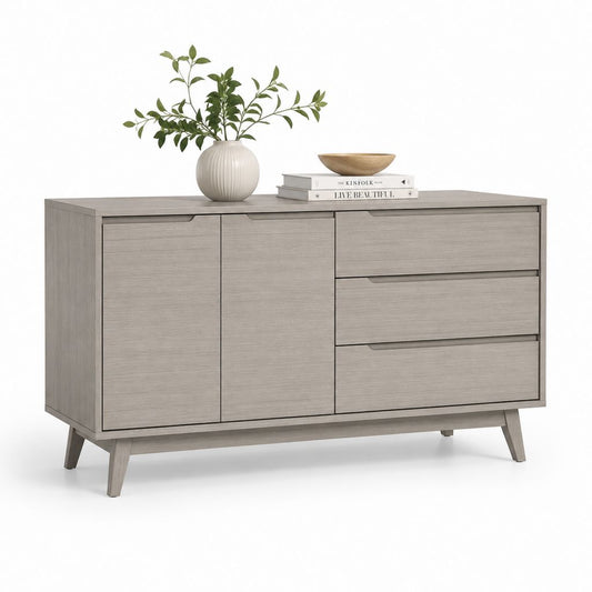 Kommode mit 2 Türen und 3 Schubladen Grau Eichenoptik MDF 150 x 40 x 85 cm