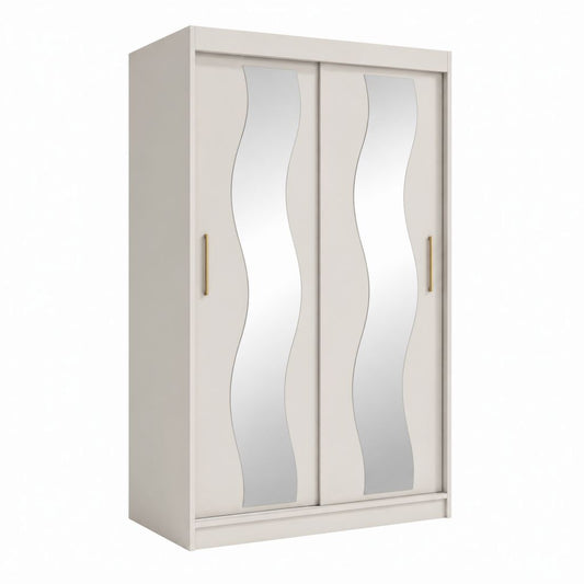 Schwebetürenschrank Weiß aus Spanplatte mit 2 Spiegeltüren rechteckig 120 x 60 x 200 cm