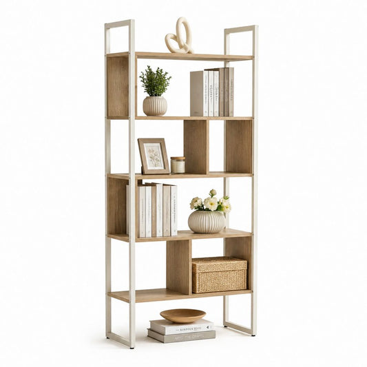 Bücherregal Standregal mit 5 Ebenen Eichefarben Spanplatte Stahl 80 x 30 x 180 cm