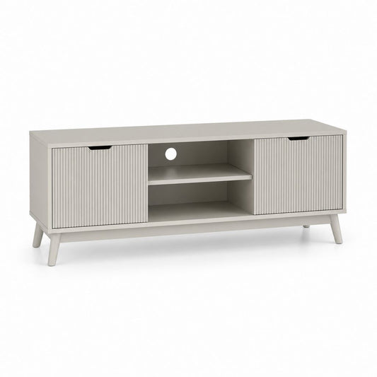 TV-Lowboard hellgrau aus MDF rechteckig mit 2 Schiebetüren und Kabeldurchlass 120 x 40 x 60 cm