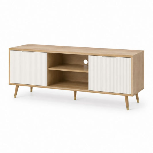 TV-Lowboard Naturweiß MDF Kautschukholz Rechteckig 160 x 40 x 65 cm
