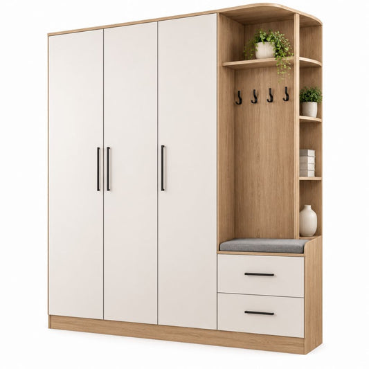 Drehtürenschrank mit Garderobe Weiß Eicheoptik melaminharzbeschichtete Spanplatte 180 x 40 x 200 cm