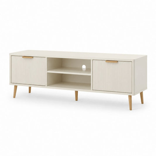 TV-Lowboard Cremeweiß MDF mit Riffeloptik 160 x 40 x 60 cm