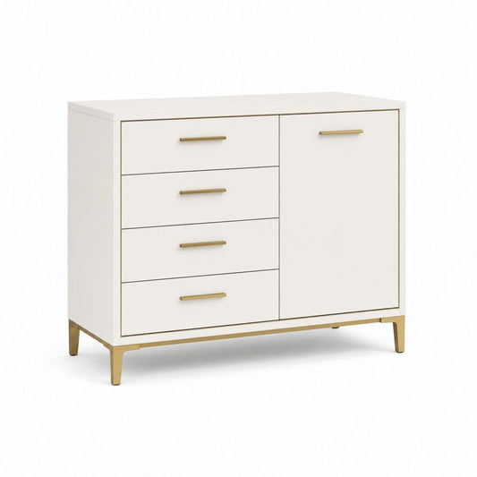 Kommode Weiß MDF Rechteckig mit 4 Schubladen und 1 Tür 90 x 40 x 90 cm
