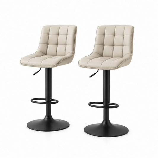 2er Set Barhocker Beige mit PU-Kunstleder und Stahlgestell höhenverstellbar 46 x 52 x 84-105 cm