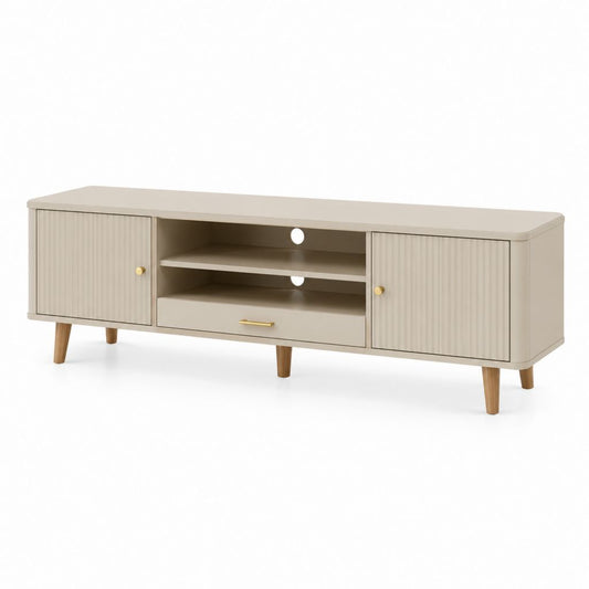 TV Lowboard Beige MDF Rechteckig mit 2 Türen 1 Schublade 2 offenen Fächern 160 x 40 x 55 cm