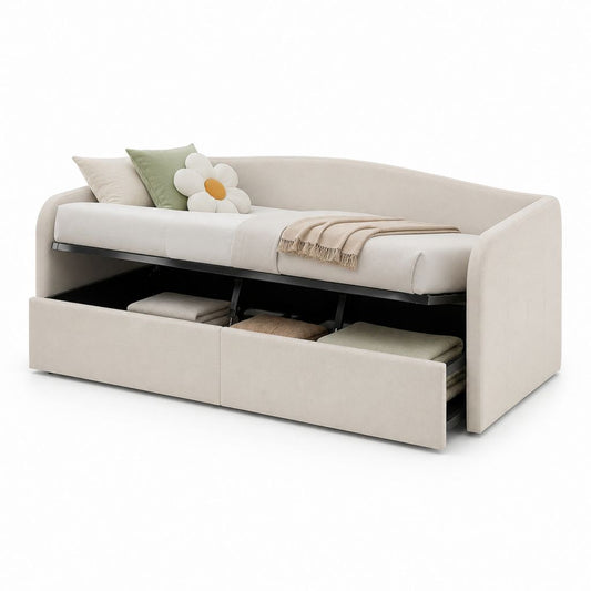 Schlafsofa mit Stauraum Beige Polyester Rechteckig 210 x 100 x 85 cm