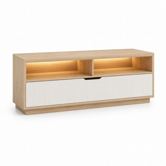 TV-Lowboard mit LED-Beleuchtung Eiche-Optik Weiß Spanplatte rechteckig 160 x 40 x 60 cm