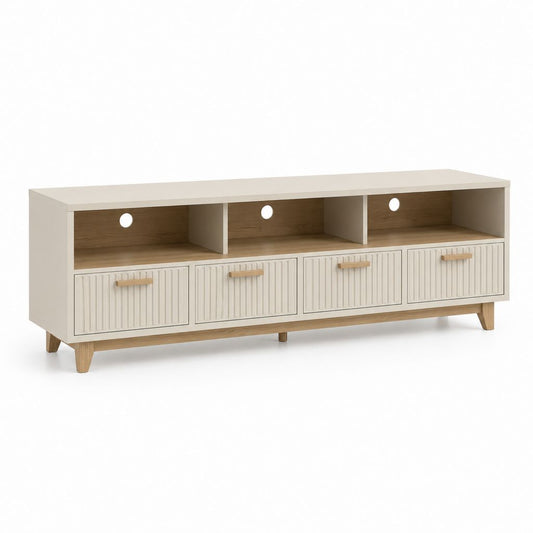 TV-Lowboard Weiß Eicheoptik aus MDF und Gummibaumholz rechteckig 180 x 40 x 60 cm
