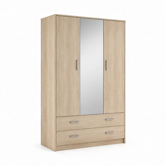 Kleiderschrank mit Spiegel 2 Türen 2 Schubladen Sonoma-Eiche Spanplatte 120 x 52 x 195 cm