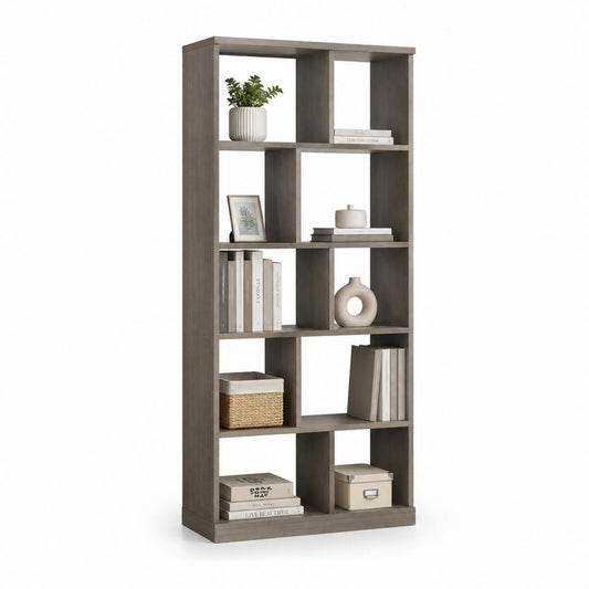 Bücherregal Standregal in Grau aus Spanplatte 80 x 30 x 180 cm mit 10 offenen Fächern